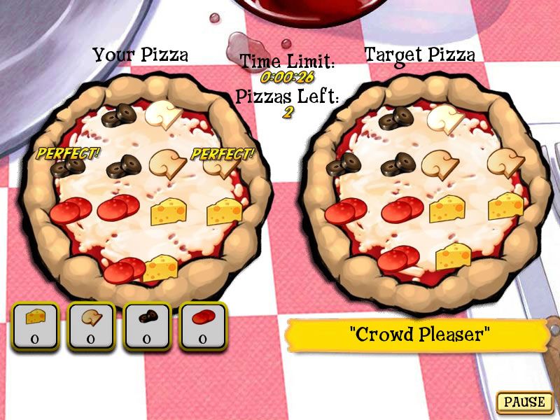 Pizza Frenzy (Windows) screenshot: The bonus mode where you need to recreate a pizza.