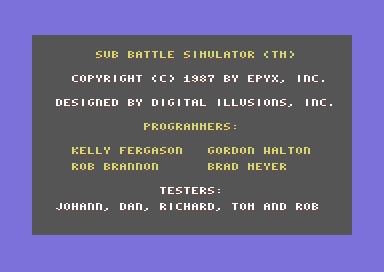 Sub Battle Simulator (Commodore 64) screenshot: Credits.
