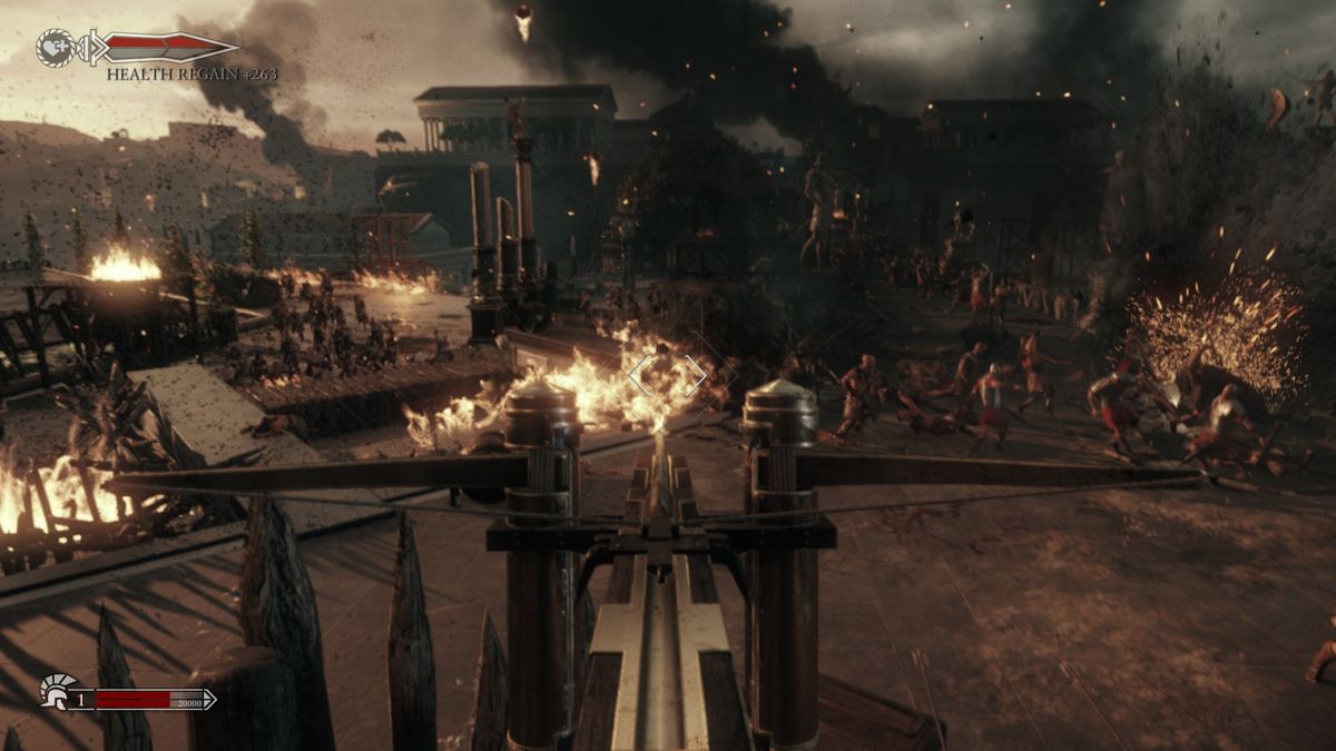 Ryse: Son of Rome (Xbox One) screenshot: Using ballista and your archers to halt the enemy advance