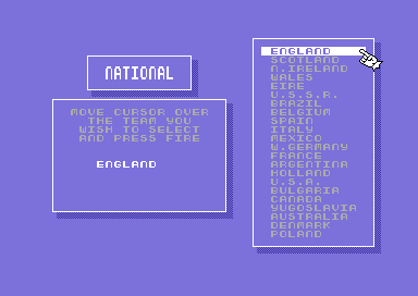 Footballer of the Year (Commodore 64) screenshot: And your country.