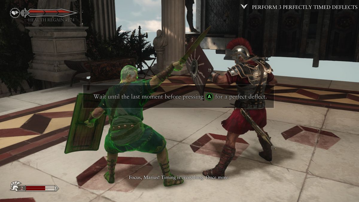 Ryse: Son of Rome (Xbox One) screenshot: Sparring with your father... with graphical glitch that shows no floor around