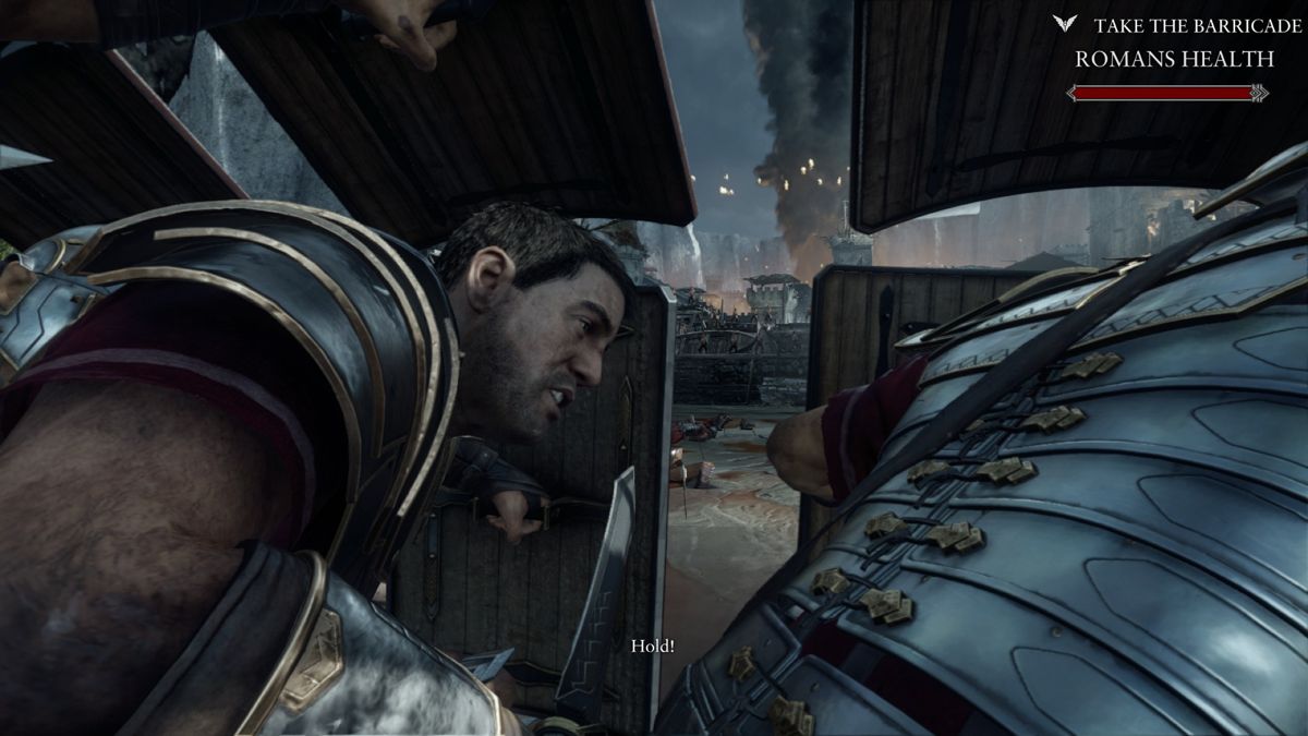 Ryse: Son of Rome (Xbox One) screenshot: The Roman turtle tactic works like a charm against enemy volley