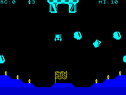 Lunar Rescue (ZX Spectrum) screenshot: Going through the asteroid field