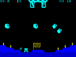 Lunar Rescue (ZX Spectrum) screenshot: Picking up a scientist