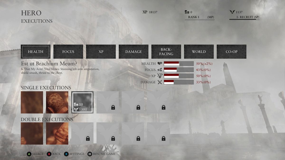 Ryse: Son of Rome (Xbox One) screenshot: Skill upgrade tree