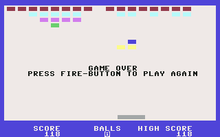 Atomic Handball (Commodore 64) screenshot: Game Over