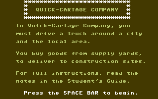 Quick-Cartage Company (Commodore 64) screenshot: Short instructions