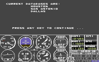 Scenery Disk 1 (Commodore 64) screenshot: Houston, San Antonio and Dallas