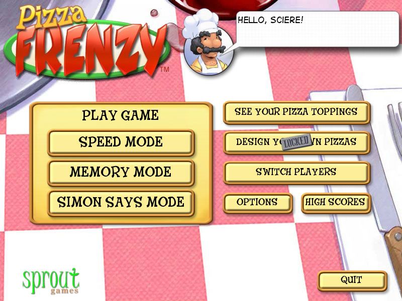 Pizza Frenzy (Windows) screenshot: Main Menu