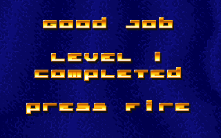 Electroman (DOS) screenshot: After Level 1 is finished.