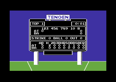 R.B.I. Baseball 2 (Commodore 64) screenshot: No score after my 1st innings.