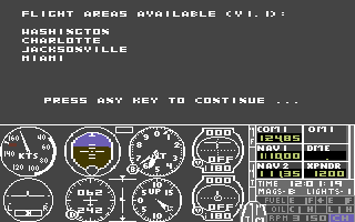 Scenery Disk 7 (Commodore 64) screenshot: Washington, Charlotte, Jacksonville and Miami