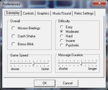 Debris (Windows) screenshot: Game options' screen