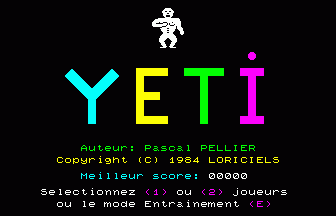 Yeti (Thomson MO) screenshot: Title Screen (in French)