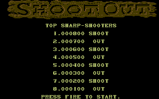 Shoot-Out (Commodore 64) screenshot: Top scores