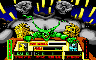 Tongue of the Fatman (DOS) screenshot: Care to make a wager? (MCGA/VGA)