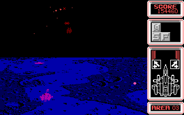 Silpheed (DOS) screenshot: An above planet level (Tandy/PCjr)
