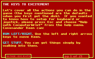Commander Keen 5: The Armageddon Machine (DOS) screenshot: ...such as game instructions... (EGA)
