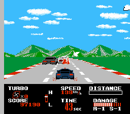 Chase H.Q. (NES) screenshot: enemy car is burning