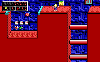 Commander Keen 5: The Armageddon Machine (DOS) screenshot: No, it's okay, I was just checking whether I suffered from acrophobia or not (EGA)