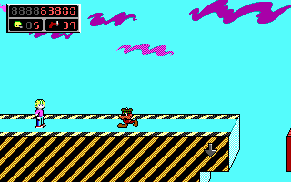 Commander Keen 5: The Armageddon Machine (DOS) screenshot: Ahh, finally out! What's this little guy doing here?... (EGA)