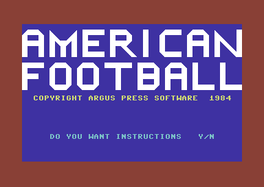 American Football (Commodore 64) screenshot: Title screen.