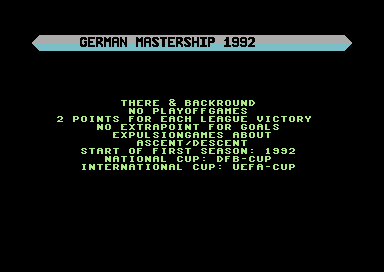 Starbyte Super Soccer (Commodore 64) screenshot: The season ahead.