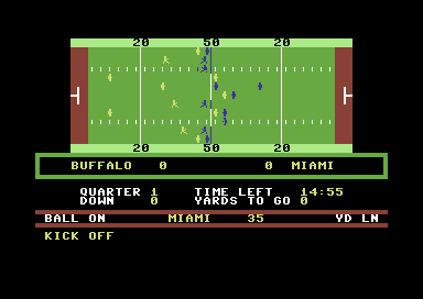 American Football (Commodore 64) screenshot: Kick off.