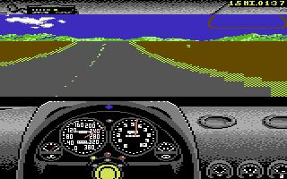 The Duel: Test Drive II (Commodore 64) screenshot: First stage (low details mode)