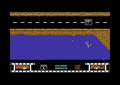 Sky High Stuntman (Commodore 64) screenshot: I make Eastwood look so fine.