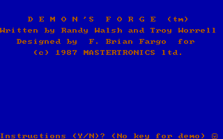 The Demon's Forge (PC Booter) screenshot: Title screen (Tandy/PCjr)