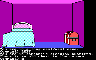 The Demon's Forge (PC Booter) screenshot: Hmm, I'm in a bedroom... (Tandy/PCjr)