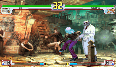 Street Fighter III: 3rd Strike (Dreamcast) screenshot: The mysterious Remy and 'Q' are among the new characters introduced in "Third Strike".