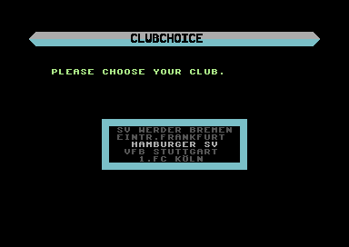 Starbyte Super Soccer (Commodore 64) screenshot: Pick your team.