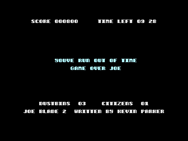 Joe Blade II (Commodore 16, Plus/4) screenshot: Game over