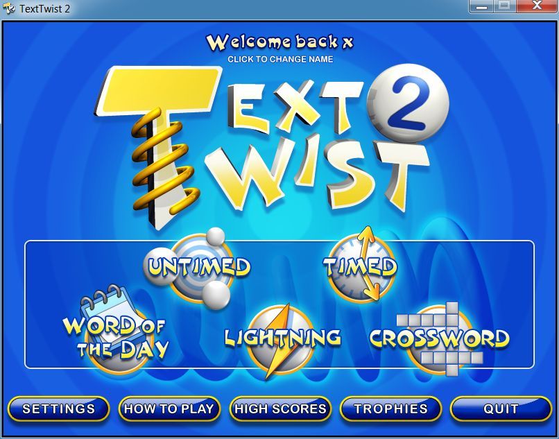 TextTwist 2 (Windows) screenshot: The title screen and main menu