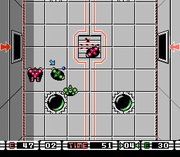 Speedball (NES) screenshot: Rival has a ball