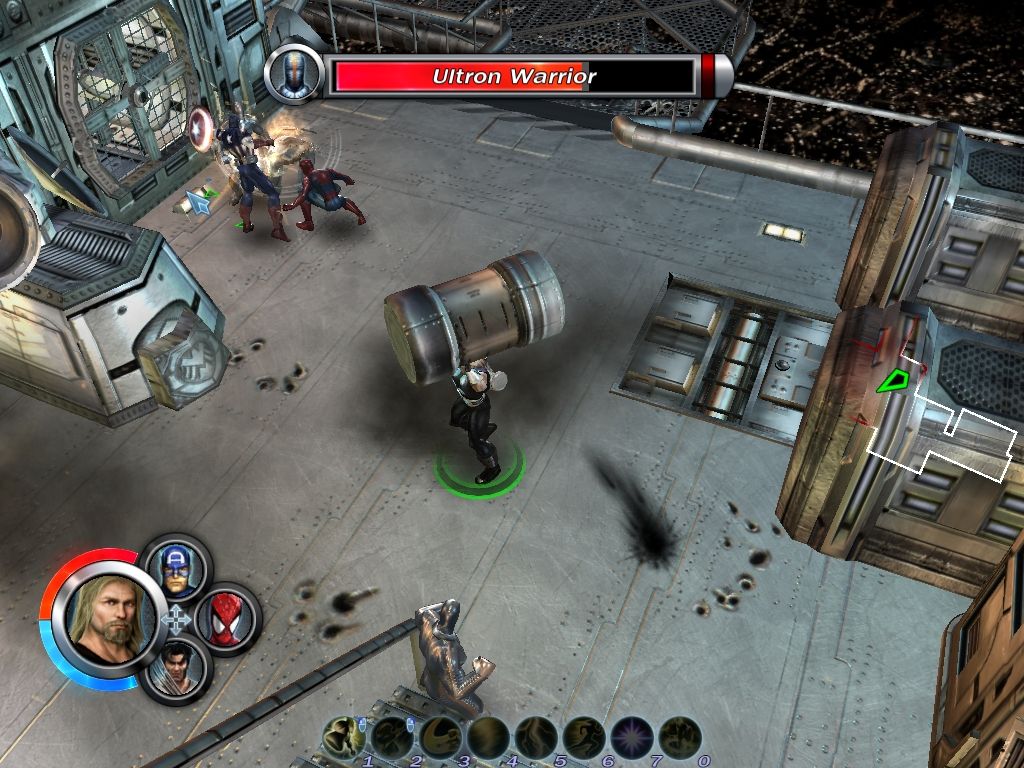 Marvel Ultimate Alliance (Windows) screenshot: Certain objects can be picked up and be thrown or smashed