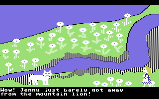 Jenny of the Prairie (Commodore 64) screenshot: Encountering one of the dangerous animals - the mountain lion
