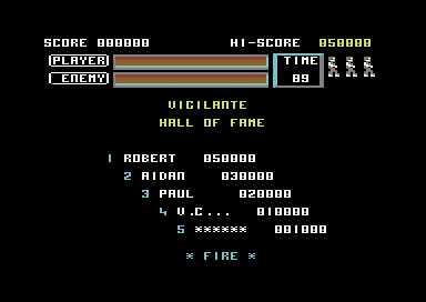 Vigilante (Commodore 64) screenshot: Title screen.