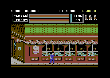 Vigilante (Commodore 64) screenshot: The dangerous streets.