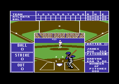 The Sporting News Baseball (Commodore 64) screenshot: Ready to hit.