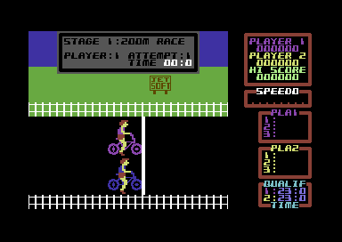 BMX Trials (Commodore 64) screenshot: At the start line.