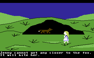Jenny of the Prairie (Commodore 64) screenshot: The fox is not yet tamed