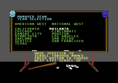 The Sporting News Baseball (Commodore 64) screenshot: Pick your team.