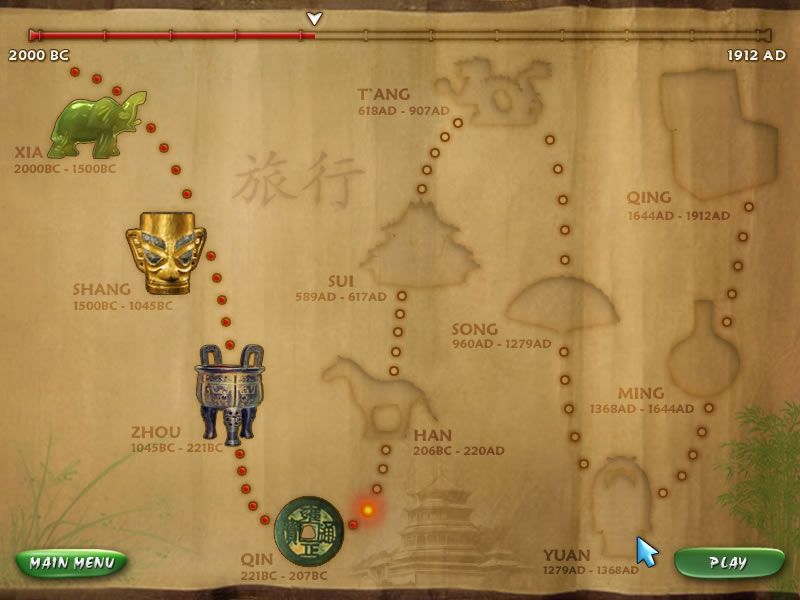 Mahjong Escape: Ancient China (Windows) screenshot: Level progress in the Dynasty Adventure mode