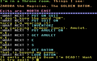 Arrow of Death: Part I (Commodore 16, Plus/4) screenshot: A couple of moves later i'm dead