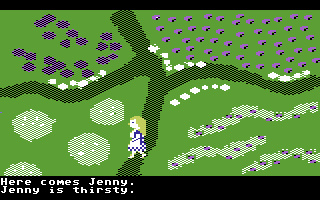 Jenny of the Prairie (Commodore 64) screenshot: Jenny in the wild, thirsty