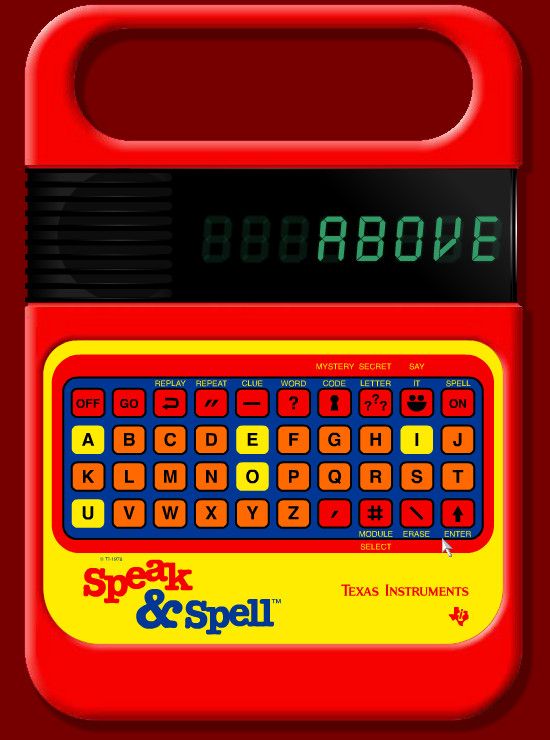 Speak & Spell Online (Browser) screenshot: It asked me to spell 'ABOVE' so I did.