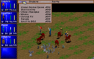 Darklands (DOS) screenshot: Fighting hellhounds in a cemetery!